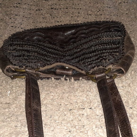 GIANFRANCO FERRE-Brown Gathered Looped Distressed Leather - Picture 7 of 10